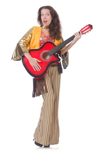 在墨西哥服装吉他的女人