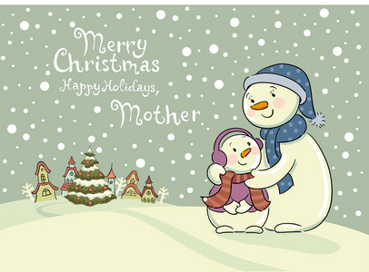 妈妈雪人关心她的孩子照片