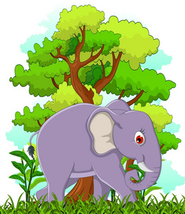 大象卡通与森林背景图片