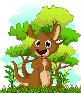 袋鼠卡通与森林背景图片