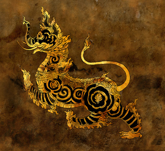 印度教狮子泰国神话狮子 sigha 绘画照片