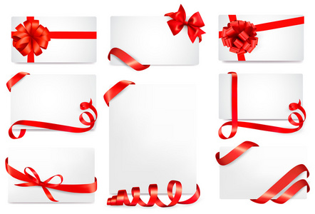 红色礼品蝴蝶结丝带矢量与礼品卡的设置