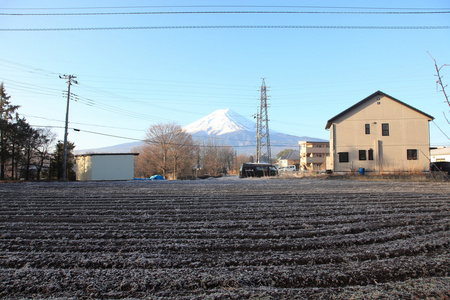 从河口湖在 3 月的富士山视图