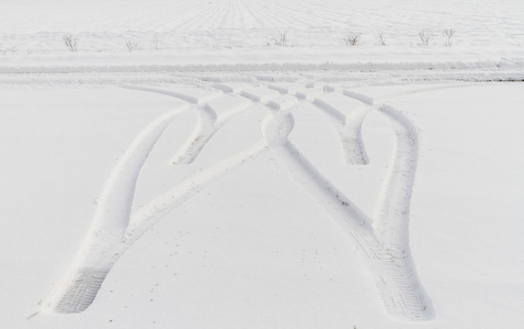 在雪上的轮子的打印