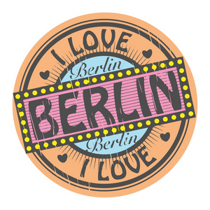 grunge 彩色邮票与我爱柏林里面的文本 矢量图