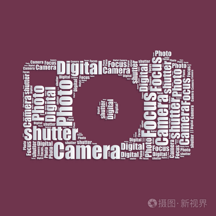 相机词云排版文本 word 艺术矢量图插画-正版商用图片