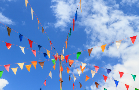 锦旗与蓝蓝的天空照片