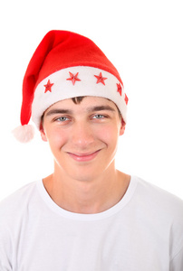 圣诞老人帽子的少年