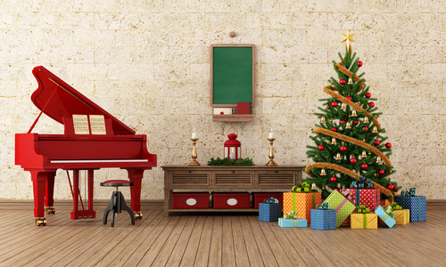 复古多圣诞房，红色的钢琴