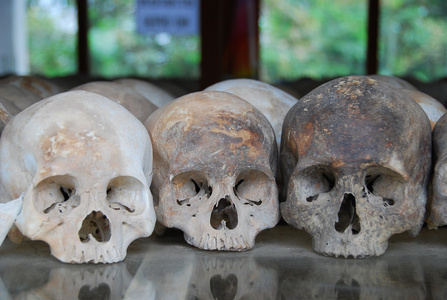 赤色在杀戮场的头骨照片