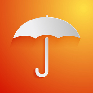 橙色背景上的白色雨伞图标。矢量插画
