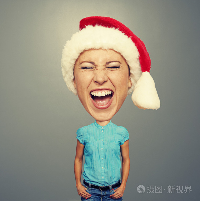 激动的圣诞老人女孩与大头