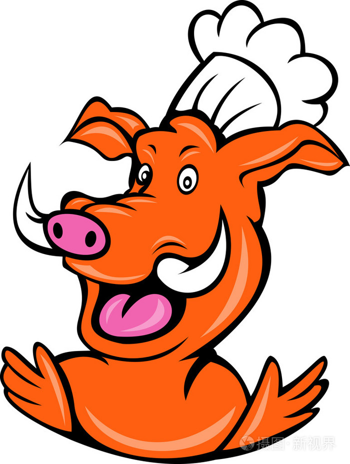 野猪野猪猪是一个厨师做饭或与贝克武器了插画-正版