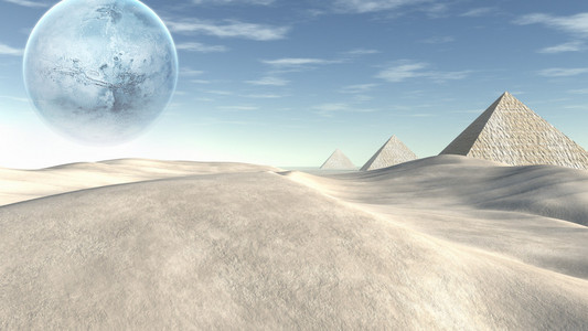 蓝色沙质沙漠上空的月亮照片