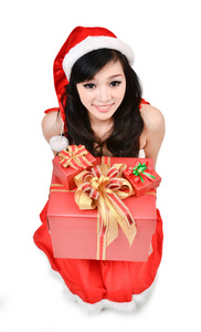 圣诞老人女人举行礼品盒