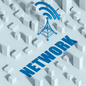 与无线网络和 wifi 塔市，3d 概念的通信业务