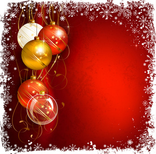 圣诞节的红色背景与晚上球