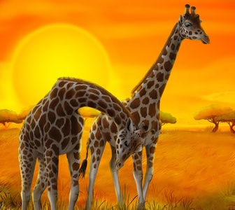 儿童的的 safari长颈鹿插图