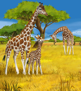 儿童的的 safari长颈鹿插图