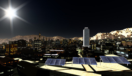 在城市中的太阳能电池板