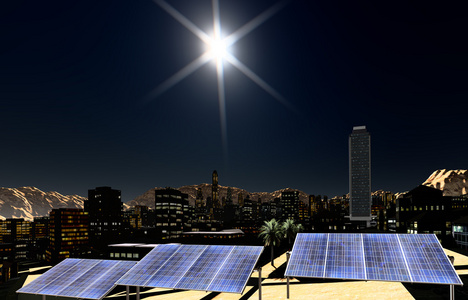 在城市中的太阳能电池板