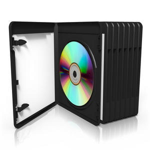 堆叠的 dvd 盒上使用光盘的 3d 渲染