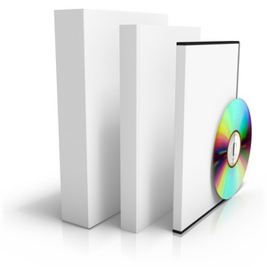 堆叠的 dvd 盒上使用光盘的 3d 渲染