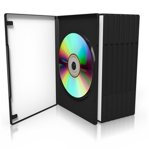 堆叠的 dvd 盒上使用光盘的 3d 渲染