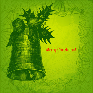 炫彩矢量圣诞快乐的圣诞贺卡，用一只手拉贝尔
