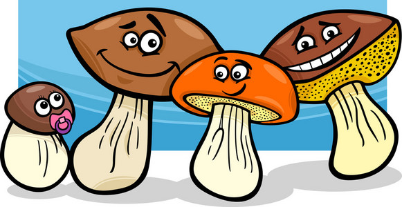 蘑菇组卡通插图