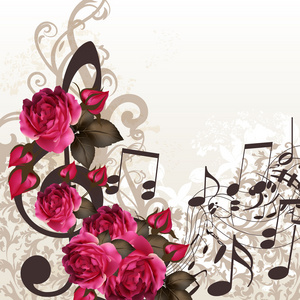高音谱号与玫瑰设计音乐矢量背景