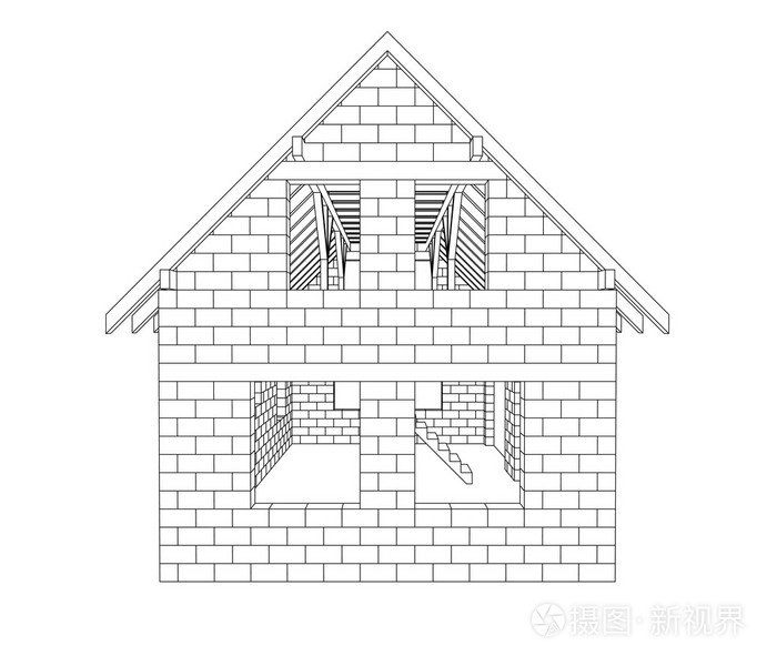 山墙的房子建设线描矢量插画-正版商用图片1djizc-摄图新视界