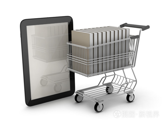 一款平板电脑和书，在购物车
