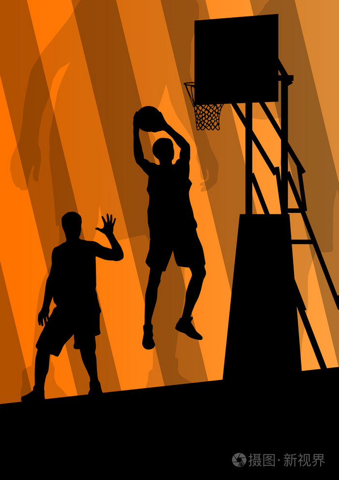 篮球运动员活跃的运动剪影矢量背景