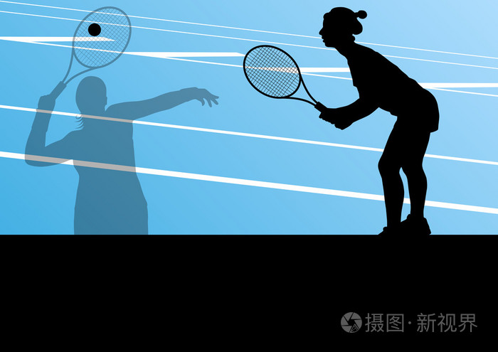 网球运动员活跃的运动剪影矢量背景