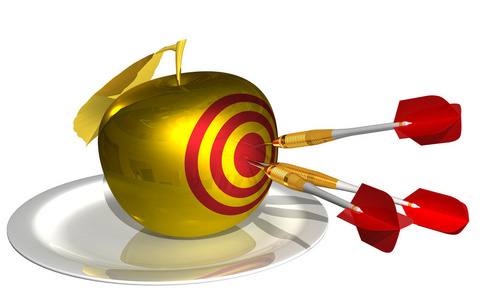 苹果的目标3d 渲染-命中目标,金苹果照片