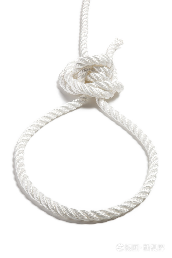 强有力的尼龙绳索与孤立的白色衬底上的结