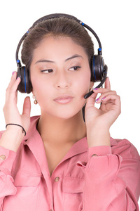 耳机的女性的拉美裔客户代表