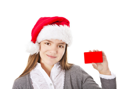 微笑圣诞女孩举行红空卡与地方为特克斯