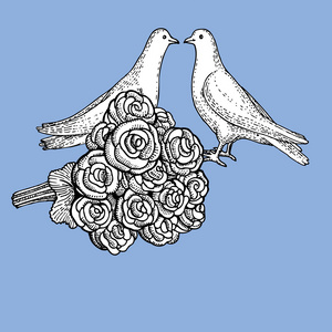 婚礼花束和两只鸽子