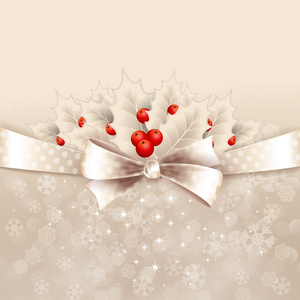 矢量圣诞节背景用弓和冬青树