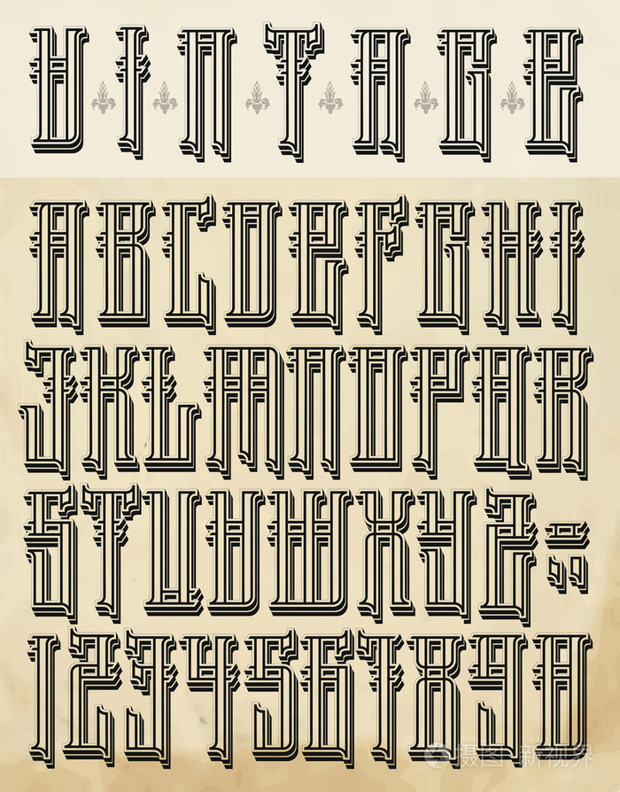 复古风格的字体大字母和数字