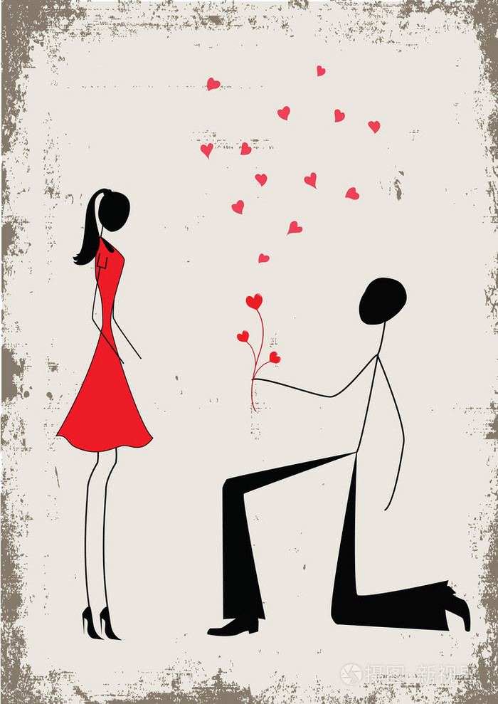 一个男人向一个女人站在单膝求婚插画-正版商用图片1dl6db-摄图新视界