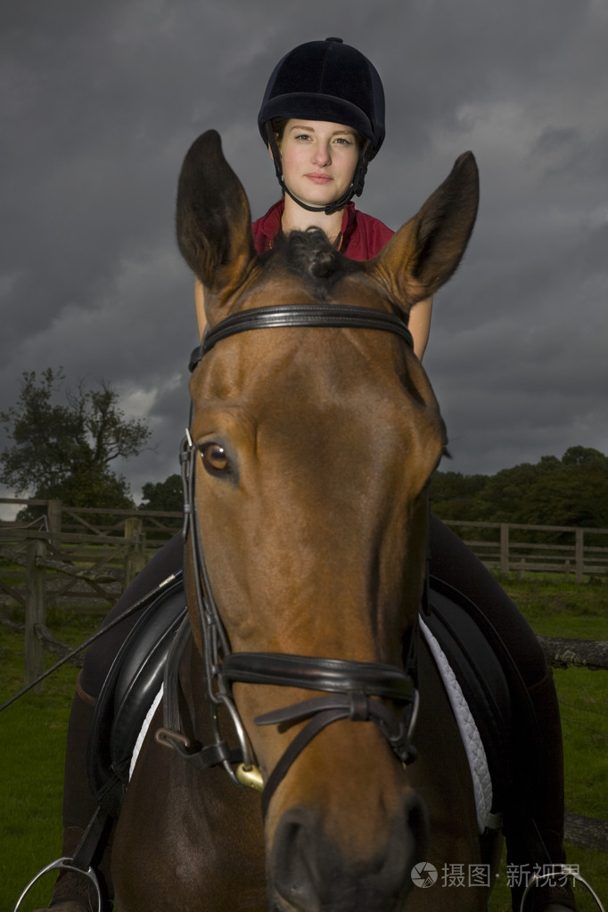 马背上的骑士坐在匹棕色的马