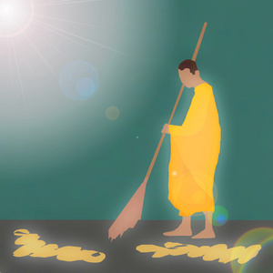 泰国和尚扫叶照片