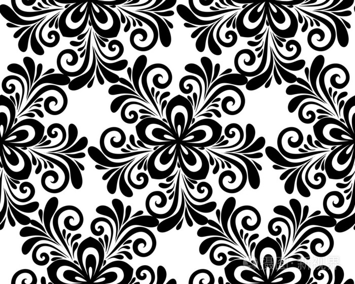 黑色和白色花无缝图案