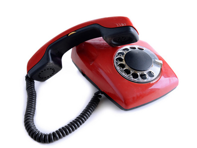 czerwony telefon retro, na biaym tle孤立的白色衬底上的红色复古电话
