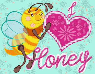 图矢量可爱的蜜蜂与花朵与背景