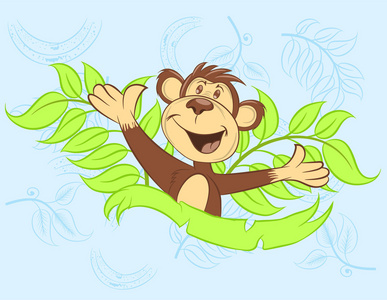 ilustration 矢量快乐的猴子与叶