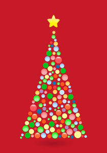 圣诞树上的红色背景上的五彩纸屑点